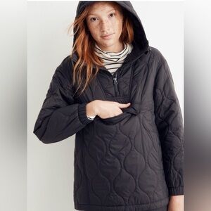 Madewell Quilted Packable Pullover Jacket in Black Size Small